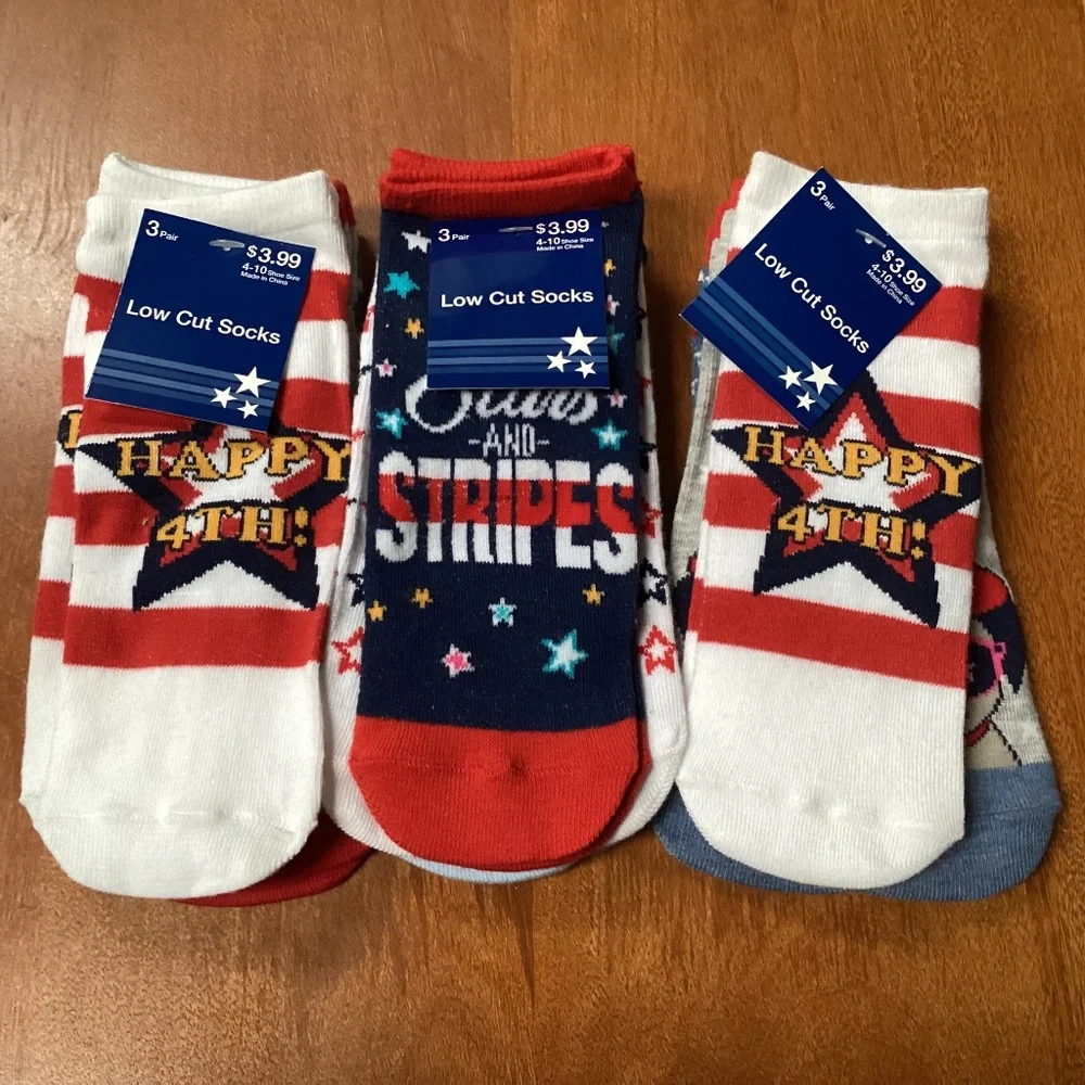 9 Pairs 4th of July Low Cut Socks Shoe Size 4-10 for sale